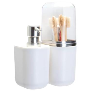 Imagem de Conjunto Linha Suspensa Arthi | Fixação com Fita 3M Sem Furos | Design Modular e Funcional | Dispenser para Sabonete Líquido + Porta Escova com Tampa Acrílica | Ideal para Banheiros Lavabos