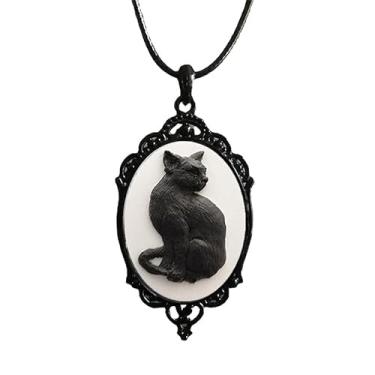 Imagem de MALOYANVE Colar de caveira gótica Lolita retrô místico feito à mão camafeu esqueleto elíptico com pingente de moldura de Halloween para festa de Halloween, presentes para homens e mulheres, Zinco, Sem