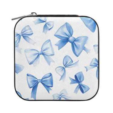 Imagem de SEHANY Caixa de joias personalizada com laço rosa para mulheres, meninas, mini estojo de joias de couro PU, organizador de joias de viagem, caixa de joias para brincos, anéis, colares, presentes para