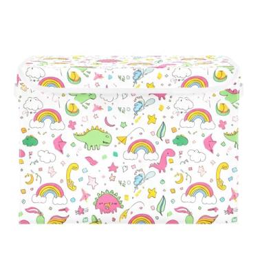 Imagem de SEHANY Cestas de armazenamento engraçadas de dinossauro com tampas, organizador de caixa de armazenamento dobrável, caixas de armazenamento de armário de tecido para roupas cobertor de escritório