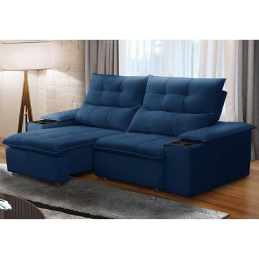 Imagem de Sofá Retrátil e Reclinável 3 Lugares 210cm com Porta Copos e Objetos Bulgária Azul