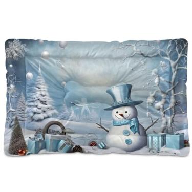Imagem de Blueangle Cama para cães pequenos com boneco de neve de Natal, ultramacia, confortável, retangular para animais de estimação, 61 x 45 cm (35)