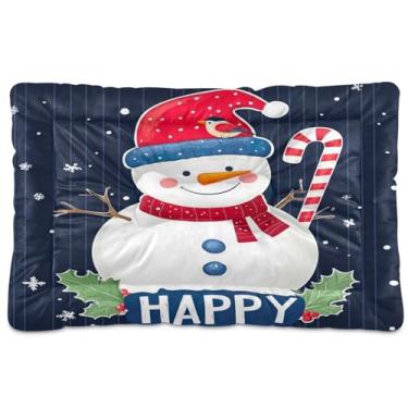 Imagem de KEEPREAL Cama de Natal para cães com boneco de neve, cama retangular confortável para animais de estimação, cama ultra macia e calmante para cães pequenos, médios e grandes, 91 x 61 cm (207)