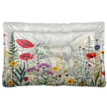 Imagem de SEHANY Cama para cães e gatos com flores silvestres coloridas com fundo antiderrapante, cama de canil, colchão macio para animais de estimação, lavável para cães pequenos, médios e grandes, gatos, 91