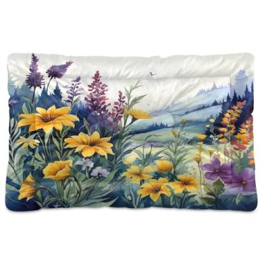 Imagem de SEHANY Cama para cães e gatos com flores silvestres coloridas com fundo antiderrapante, cama de canil, colchão macio para animais de estimação, lavável para cães pequenos, médios e grandes, gatos, 91