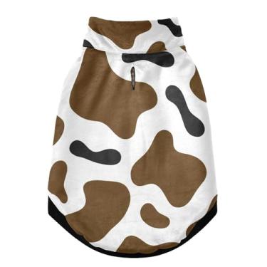 Imagem de SEHANY Casaco de cachorro marrom e branco com estampa de vaca para cães pequenos, superquente à prova de vento, jaqueta de inverno macia e aconchegante para clima de neve fria com coleira para animais