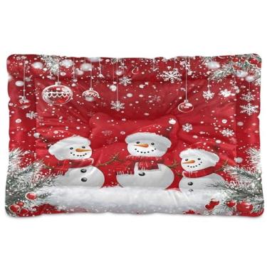 Imagem de SEHANY Cama de Natal com flocos de neve, boneco de neve, para cães, gatos, com fundo antiderrapante, para canil, colchão macio, lavável, para cães pequenos, médios e grandes, gatos, 61 x 45 cm