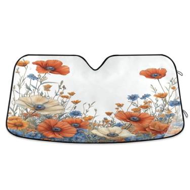 Imagem de ATTX Pára-brisas de carro colorido Wildflowers 139.7 cm x 70.1 cm Protetor solar universal com proteção UV, persiana de janela frontal automática dobrável para caminhões Sedans SUVs #639