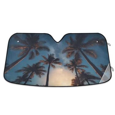Imagem de ATTX Coqueiros céu estrelado pára-brisa carro 134.6 cm x 59.7 cm escudo solar universal com proteção UV, persiana de janela frontal automática dobrável para caminhões Sedans SUVs #402
