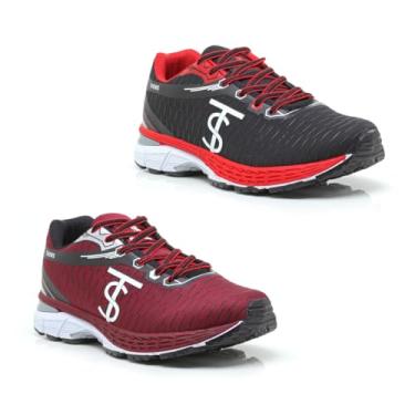 Imagem de Tênis Masculino Esportivo, 2 Pares, Resistente, Confortável, Sola Antiderrapante (Bordo E Preto/Vermelho, BR, Adulto, Numérico, 39)