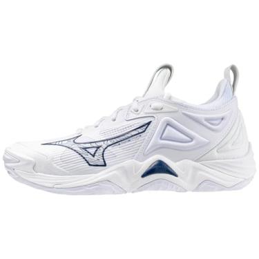 Imagem de Mizuno Tênis feminino de vôlei Wave Momentum 3, Branco - azul-marinho, 35