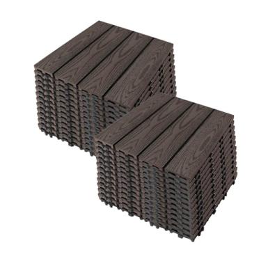 Imagem de Azulejos de deck interligados, azulejos de piso de pátio composto WPC com sistema de clique função de drenagem para varanda piscina varanda quintal área de jogo terraço uso em todos os climas C2 24