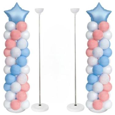 Imagem de 2 Suporte de Balão 2m Coluna Ajustável Metálica Telescópico Decoração Festa, Fácil Montagem e Reutilizável