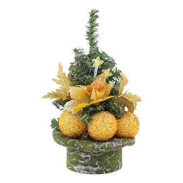 Imagem de Árvore de Natal de Mesa,22 cm Planta Artificial Decorativa | Com Bolas e Flores Mini Árvore de Natal,Para Casa Escritório Café Quarto Sala Estante Decoração