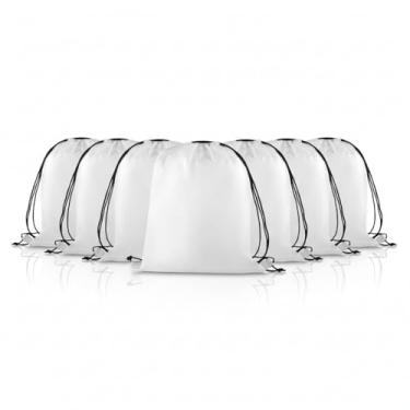 Imagem de Mochila Saco Esportiva em Poliéster 210D, 40x35cm, Multicolorida, com Cordão Ajustável, Kit com 5 Cores (10, Branco)