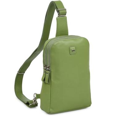 Imagem de Wise Owl Accessories Bolsa tiracolo de couro real para mulheres e homens, bolsa transversal no peito frontal com compartimentos para cartão de crédito, Sage Nappa, 9.5" x 6.5" x 2.5"