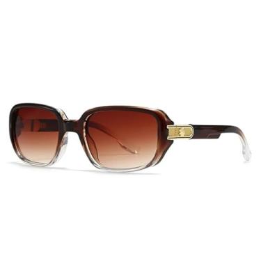 Imagem de Óculos de sol retrô masculino com rebites, moda gradiente UV400 feminino (chá marrom degradê)