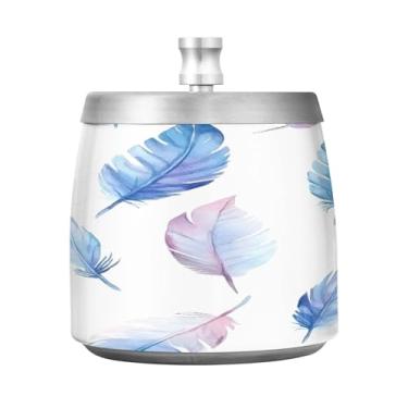 Imagem de Wassud Cinzeiro para cigarros, interior, exterior, penas, azul, cinzeiro, com tampa, aço inoxidável, à prova de vento, inodoro, mesa, cinzeiro, casa, escritório, pátio, varanda, decoração