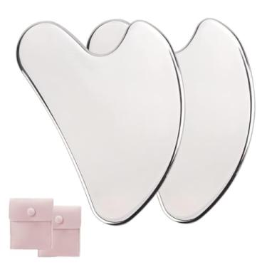 Imagem de 2 peças de aço inoxidável Gua Sha ferramentas faciais Guasha para rosto metal Gua Sha massagem da pele Guasha ferramenta de beleza para olhos corporais massageador cuidados com a pele presentes de dia