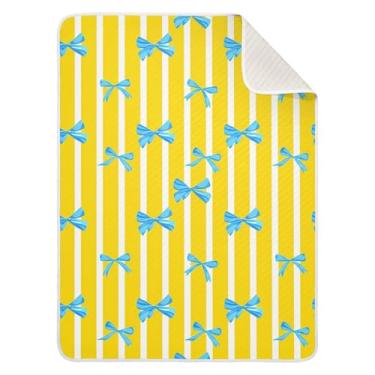 Imagem de WELLDAY Cobertor de bebê com laços brancos amarelos, ultramacios, aconchegantes para bebês, recém-nascidos, para carrinho de bebê, 76 x 101 cm, unissex