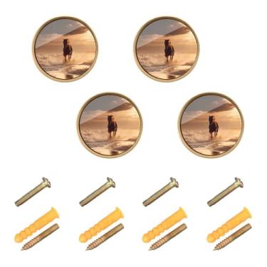 Imagem de CEBUGI Conjunto de 4 puxadores de armário redondos de cavalo de corrida com parafusos puxadores de armário de cozinha para gaveta porta guarda-roupa cômoda