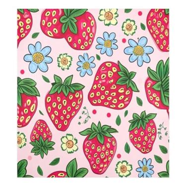 Imagem de Qilmy Capa magnética de morangos e flores para máquina de lavar louça, 58 x 66 cm, capa decorativa para geladeira para porta frontal, adesivo, máquina de lavar, painel de geladeira, decalque para