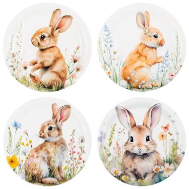 Imagem de Pratos de festa de Páscoa, coelhinho no prado, pratos de papel descartáveis, 17,78 cm, primavera, coelho, floral, sobremesa, para primavera, verão, jardim, comemorações, artigos de festa (24)