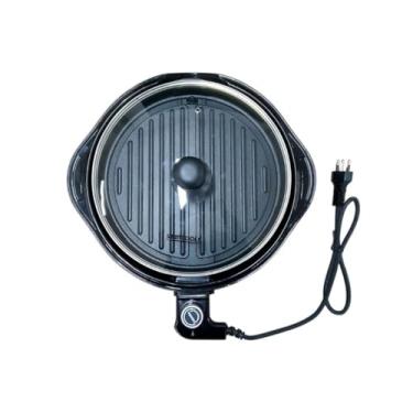 Imagem de Grill Elétrico Redondo Premium com Termostato, 1200W, 127V, Antiaderente, 40cm Diâmetro, Preto, com Bandeja Coletora