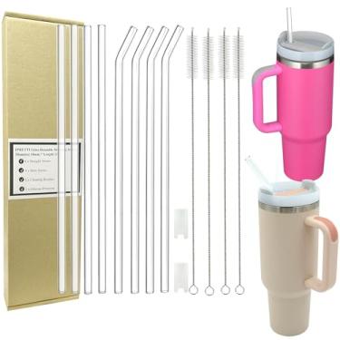 Imagem de IPRETTI Pacote com 8 canudos de vidro de substituição para copos de 1,190 g/1,134 g/850,5 g, 12,5 cm de comprimento x diâmetro de 10 mm, 4 retos + 4 dobras + 4 escovas de limpeza com 2 protetores de