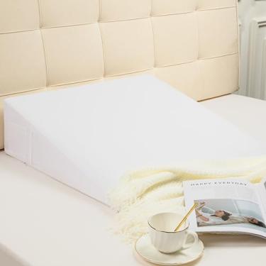 Imagem de NookZuzu Capa de almofada de cunha branca, capa de almofada de cunha de cama com zíper, 66 x 63 x 19 cm, protetor de fronha com bolso lateral para armazenamento macio, respirável, removível e lavável