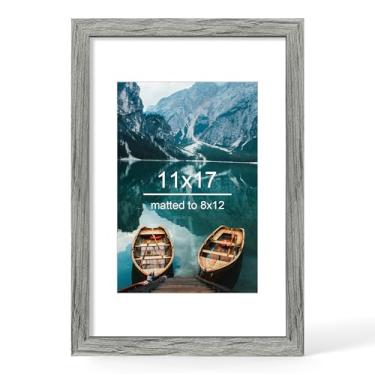 Imagem de Hongkee Moldura 28 x 43 cm, estilo rústico de madeira cinza - tela de 20 x 30 cm com tapete ou pôster de 28 x 43 cm sem tapete, montagem na parede horizontal e vertical, 1 pacote