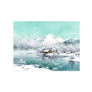 Imagem de Arte de parede paisagem imagem em tela - lago floresta de inverno - impressão de pintura de decoração moderna para sala de estar quarto 50 x 65 cm 20 x 26 pol sem moldura