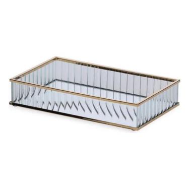 Imagem de Bandeja De Vidro E Metal Com Espelho Borda Dourada 23x14cm Mart