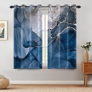 Imagem de TTQYFNM Cortinas blecaute de mármore azul marinho luxuosas linhas prateadas rachaduras textura mármore abstrata cortinas de janela para banheiro, sala de estar, cozinha, ilhós, cortina de janela