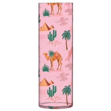 Imagem de JUZIHAI Vaso com estampa de camelo do deserto para flores, 9,9 cm x 30 cm, cilindro de plástico, moderno, vaso de flores para centro de mesa de casamento, decoração de casa