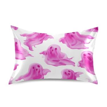 Imagem de Qilmy Fronhas de cetim rosa fantasma, capa de almofada de seda respirável macia com fecho de envelope para sofá cama, tamanho Queen 76 x 50 cm