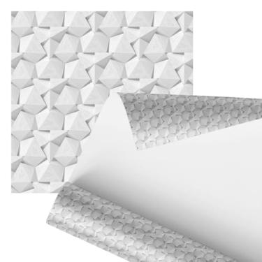 Imagem de Papel de Parede 3D Geométrico Branco, Padrão Moderno em Relevo, Design Hexagonal Decorativo, 2,80 Metros