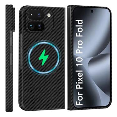 Imagem de kaisenkec Capa fina e fina de fibra de carbono compatível com Google Pixel 10 Pro Fold, capa de fibra de aramida 1500D compatível com Magsafe, sarja cinza preta fosca [NÃO impressa]