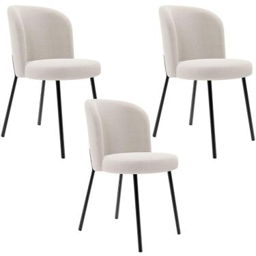 Imagem de Kit 3 Cadeiras Sala De Jantar Estofada Gavi L02 Bouclê Cru - Lyam Decor
