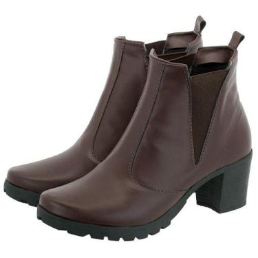 Imagem de Bota Feminina Coturno Cano Curto Salto Medio Grosso - Olzzy, Café, 38