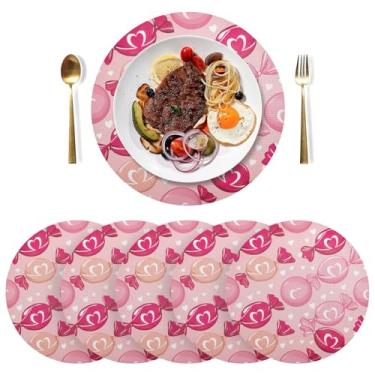 Imagem de Conjunto de 6 tapetes de mesa de PVC Heart Candy Pink 38 cm, jogo americano à prova de calor