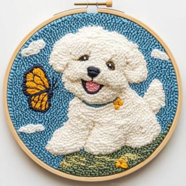 Imagem de Kits de agulhas de perfuração, bichon frise, cachorro e borboleta, fácil para iniciantes, conjunto de bordado com padrão estampado de argola para amantes de artesanato e decoração de casa - 4