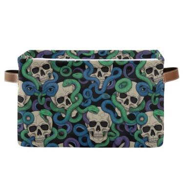 Imagem de Caixa de armazenamento de 36 cm com alças – caixas de armazenamento decorativas de tecido de lona para escritório em casa, quarto, caveiras engraçadas, cobras, 1 pacote