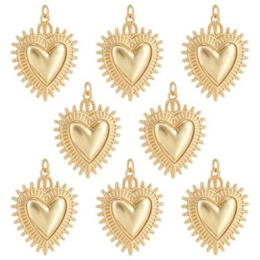 Imagem de BENECREAT 8 peças de pedras de coração banhadas a ouro 18 K, pingentes de coração de latão com anel de salto para pulseira faça você mesmo, colar, brincos, fabricação de joias, 3,5 x 2,5 x 0,25 cm