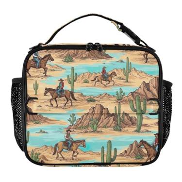 Imagem de Cowboy Cavalos Deserto Paisagem Montanhas Lancheira para Mulheres Meninas Lancheira Crianças Homens Lancheira para Trabalho Linda Rosa Bolsa térmica Transportadora de Alimentos para Escola