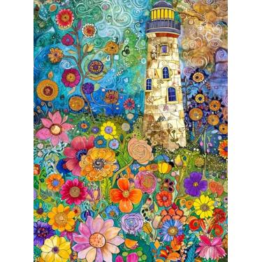 Imagem de Cross & Glory – Farol dos sonhos – Quebra-cabeça de 1000 peças para adultos | Quebra-cabeça de jardim de farol peculiar | Arte colorida inspirada em Gustav Klimt | Quebra-cabeça de corte de fita
