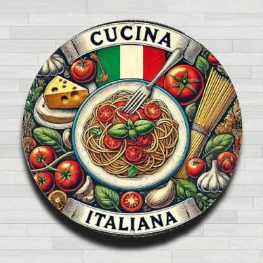 Imagem de Italian Pasta Culinary Delights Vintage Rústico Alumínio Metal Placa de Parede Redonda - 20 cm Presentes e Decoração para Interiores e Exteriores para Casa, Escritório, Café e Quintal