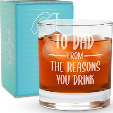 Imagem de Whiskey Gifts for Dad - Copo de uísque gravado "Dad Reason" de 325 ml - Presente de Dia dos Pais, Presentes de Aniversário da Filha, Esposa ou Filho - Copo Bourbon para Pai - Vidro Old Fashion - 6 designs para escolher