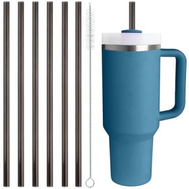 Imagem de Canudos de substituição de 6 peças para copos Stanley 1,134 g 850 g, canudos Tritan reutilizáveis com escova de limpeza para acessórios Stanley Cup, preto