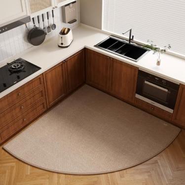 Imagem de BANEBOR Tapete de cozinha de canto antiderrapante - Tapete trançado super absorvente para áreas de pia, tapete de setor circular lavável com suporte de borracha, tapete de cozinha de linho sintético